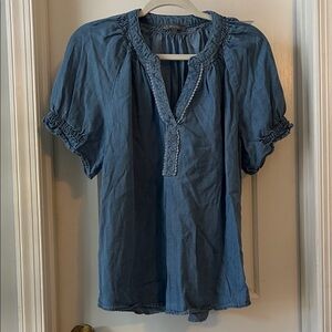 Wit & Wisdom Indigo Blue Peasant Blouse - V-Neck Short Sleeve, size large